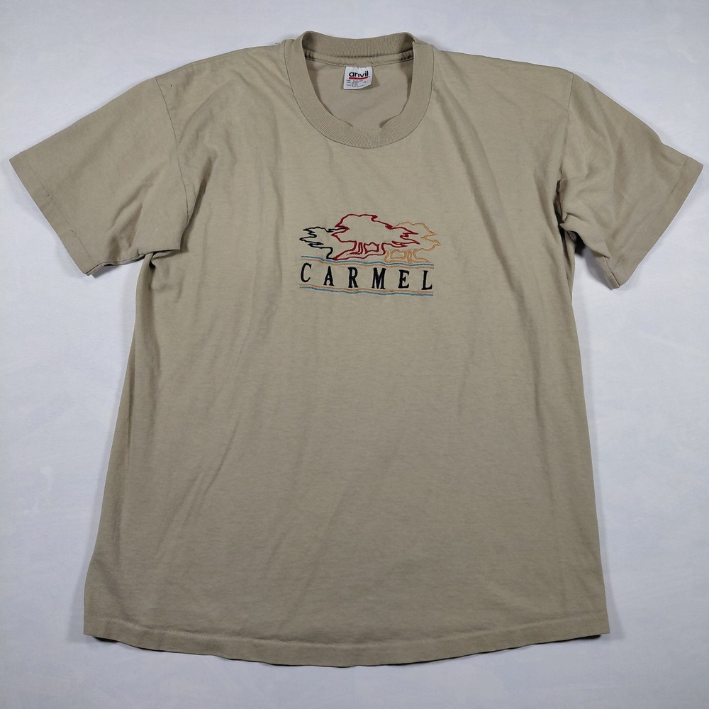 Vintage Anvil Single Stitch Carmel Resort T Shirt Mens Large Tan Cotton‎ Logo - Picture 2 of 9
